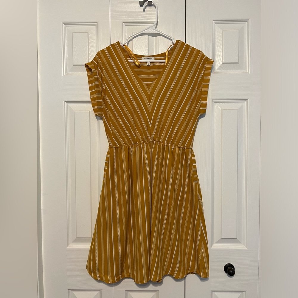 Yellow V-neck Striped Dress